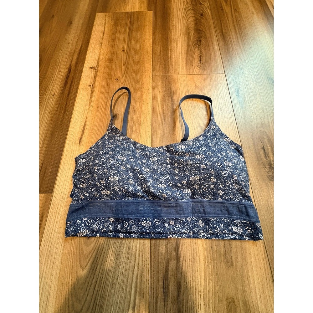 Lucky Brand Sports Bra Blue Floral Padded Wireless Sz Large Stretch